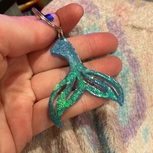 Glittery Blue Mermaid Tail Keychain